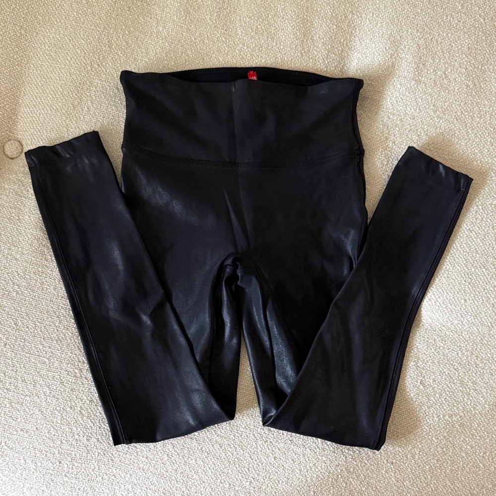 SPANX Black Faux Leather High-Waisted Leggings